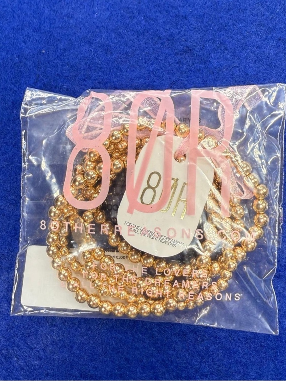 18k Gold Plated. 8 Other Reasons Rose Gold Beaded Stretch Bracelet Set. NWT - Picture 3 of 6